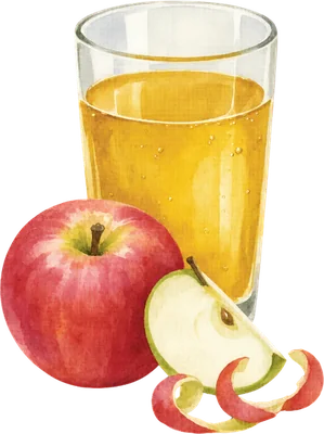 A watercolour apple beside a glass of apple cider vinegar